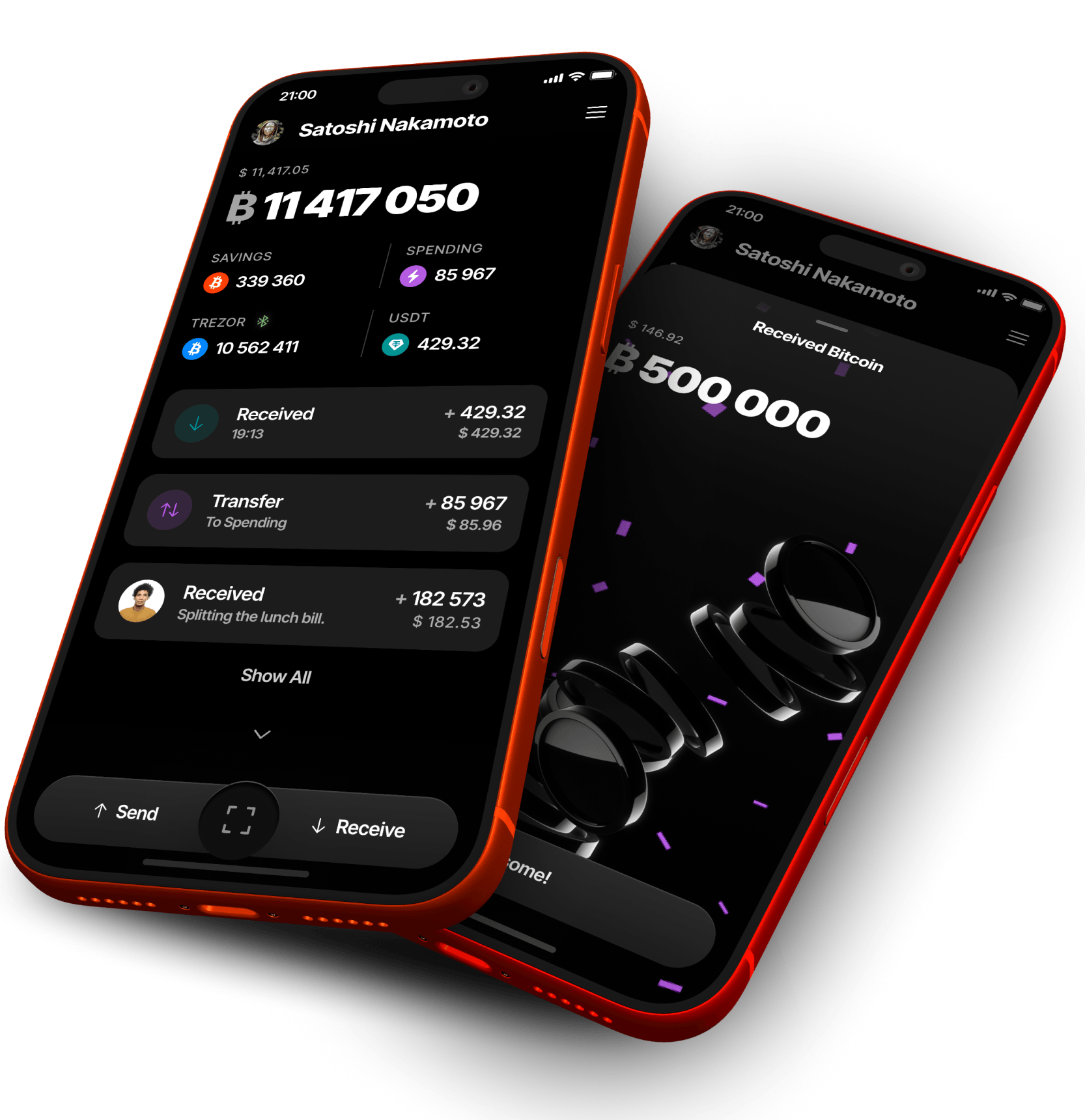 Bitkit wallet balance and received bitcoin screens